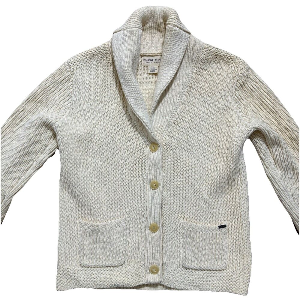 Ralph Lauren Denim & Supply Cardigan Women's Large Beige Cable Knit Shawl Collar